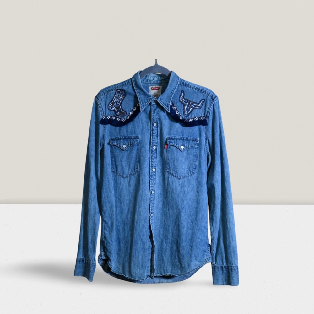 Levi’s Barstow Western Men’s Shirt – Hand-Painted Desert Scene & Fringes